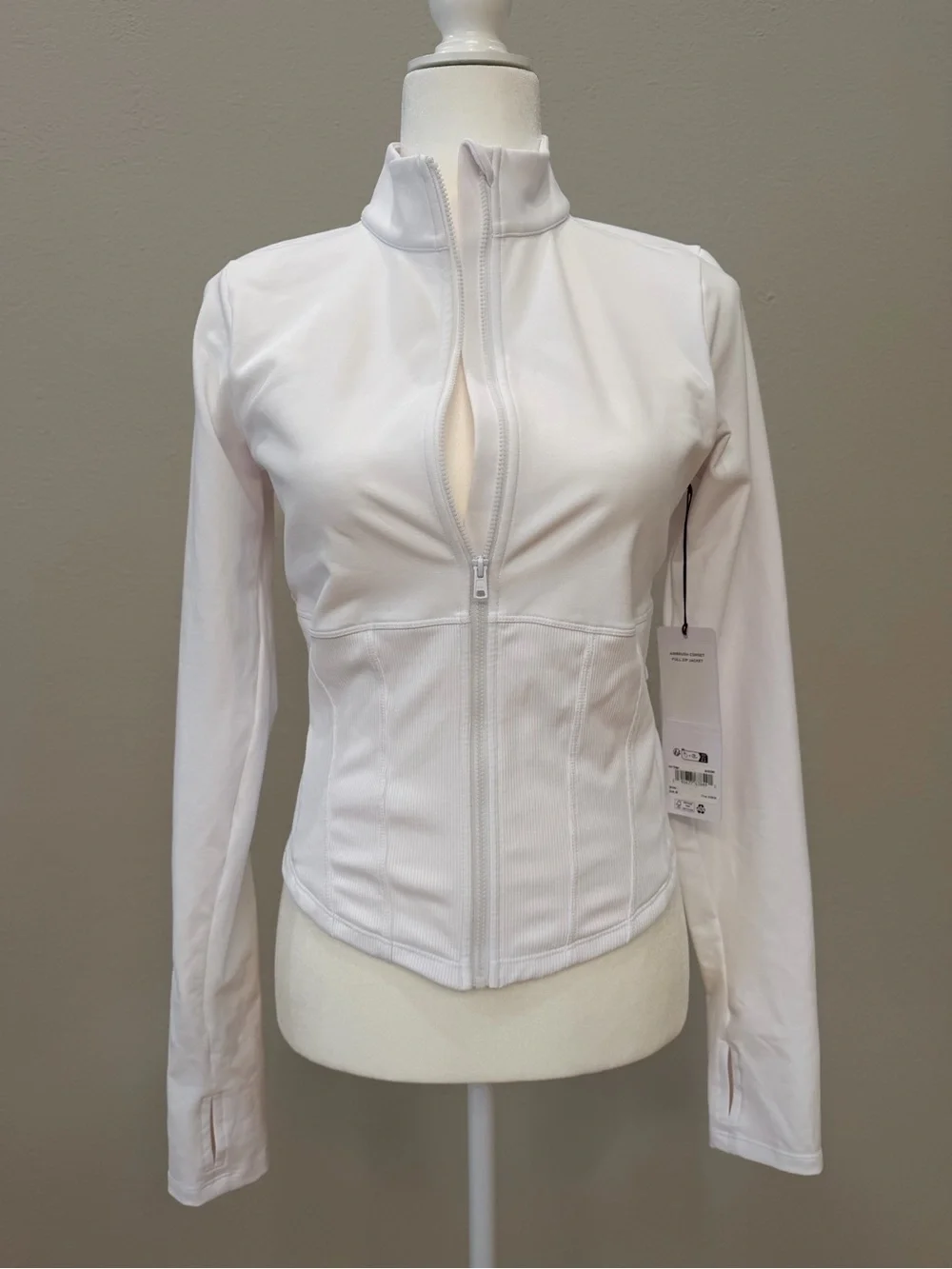 ALO Yoga Airbrush Corset Full Zip Jacket White Size M NWT Sculpting Thumbholes